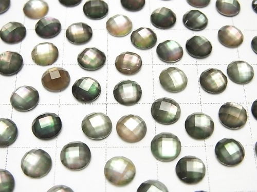 Black Shell x Crystal AAA- Round Faceted Cabochon 6mm 3pcs