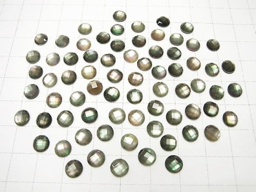 Black Shell x Crystal AAA- Round Faceted Cabochon 6mm 3pcs