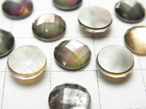 Black Shell x Crystal AAA- Round Faceted Cabochon 8mm 3pcs