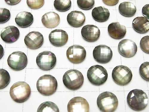 Black Shell x Crystal AAA- Round Faceted Cabochon 8mm 3pcs