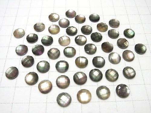 Black Shell x Crystal AAA- Round Faceted Cabochon 8mm 3pcs