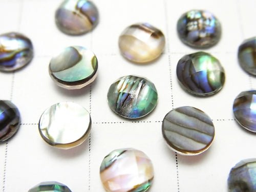 Abalone Shell x Crystal AAA- Round Faceted Cabochon 6x6mm 3pcs