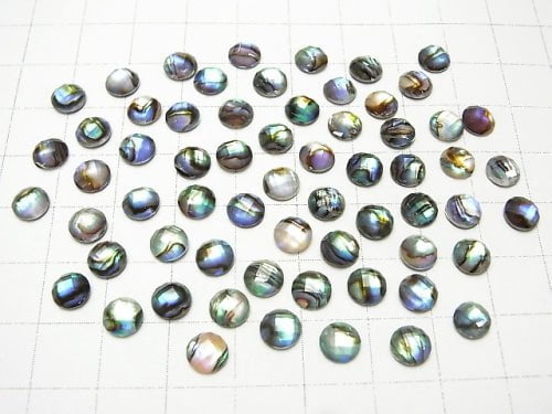Abalone Shell x Crystal AAA- Round Faceted Cabochon 6x6mm 3pcs