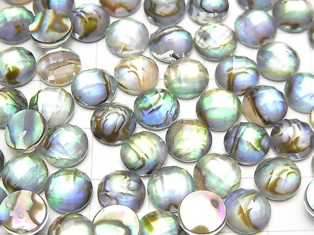 [Video] Abalone Shell x Crystal AAA- Round Faceted Cabochon 8x8mm 3pcs