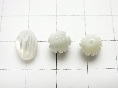 [Video] High Quality White Shell (Silver-lip Oyster) AAA Flower Bud 9x7x7mm [Half Drilled Hole] 4pcs