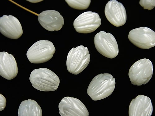 [Video] High Quality White Shell (Silver-lip Oyster) AAA Flower Bud 9x7x7mm [Half Drilled Hole] 4pcs