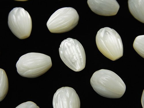 [Video] High Quality White Shell (Silver-lip Oyster) AAA Flower Bud 11x8x8mm [Half Drilled Hole] 3pcs