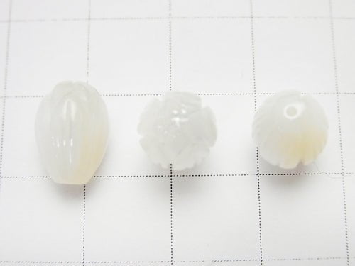 [Video] High Quality White Shell (Silver-lip Oyster) AAA Flower Bud 11x8x8mm [Half Drilled Hole] 3pcs