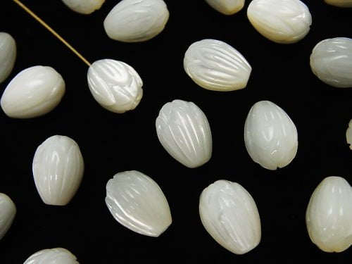 [Video] High Quality White Shell (Silver-lip Oyster) AAA Flower Bud 11x8x8mm [Half Drilled Hole] 3pcs