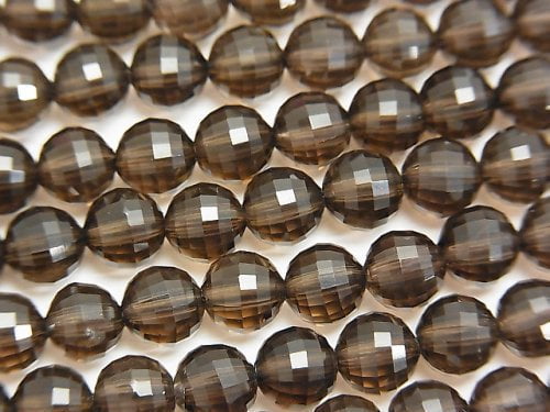 Faceted Round, Smoky Quartz Gemstone Beads