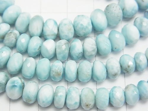 Larimar Pectolite AAA - AA ++ Faceted Button Roundel Size Gradation half or 1strand beads (aprx.17inch / 42 cm)