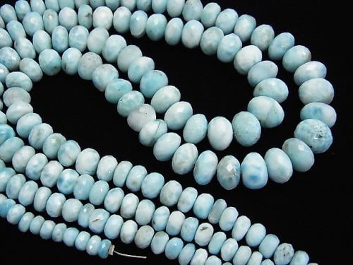 Larimar Pectolite AAA - AA ++ Faceted Button Roundel Size Gradation half or 1strand beads (aprx.17inch / 42 cm)