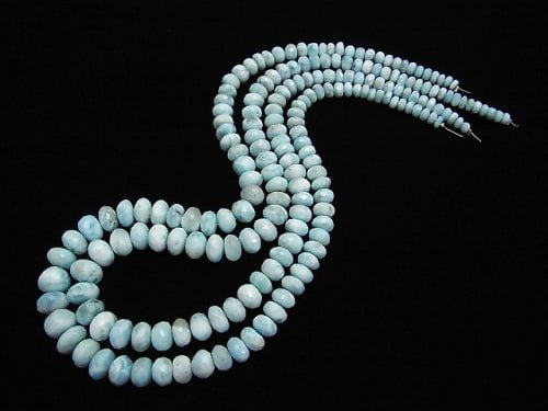 Larimar Pectolite AAA - AA ++ Faceted Button Roundel Size Gradation half or 1strand beads (aprx.17inch / 42 cm)