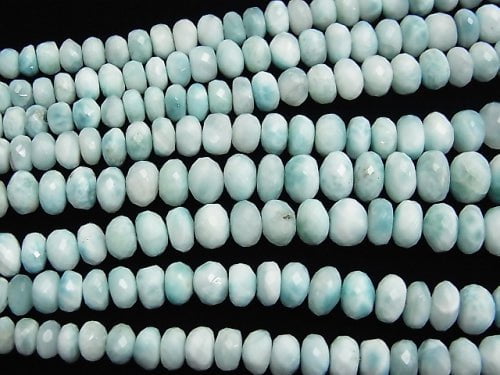 Larimar Pectolite AAA - AA ++ Faceted Button Roundel Size Gradation half or 1strand beads (aprx.17inch / 42 cm)