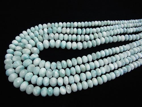 Larimar Pectolite AAA - AA ++ Faceted Button Roundel Size Gradation half or 1strand beads (aprx.17inch / 42 cm)