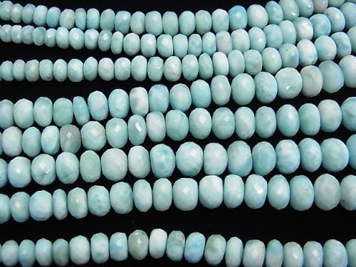 Larimar Pectolite AA ++ Faceted Button Rondelle Size Gradation half or 1strand beads (aprx.17inch / 42 cm)