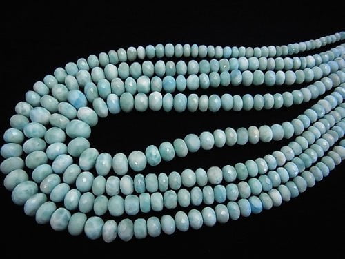 Larimar Pectolite AA ++ Faceted Button Roundel Size Gradation half or 1strand beads (aprx.17inch / 42 cm)