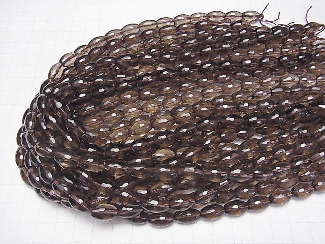 [Video] Smoky Quartz AAA Faceted Rice 12x8x8mm half or 1strand beads (aprx.15inch/37cm)