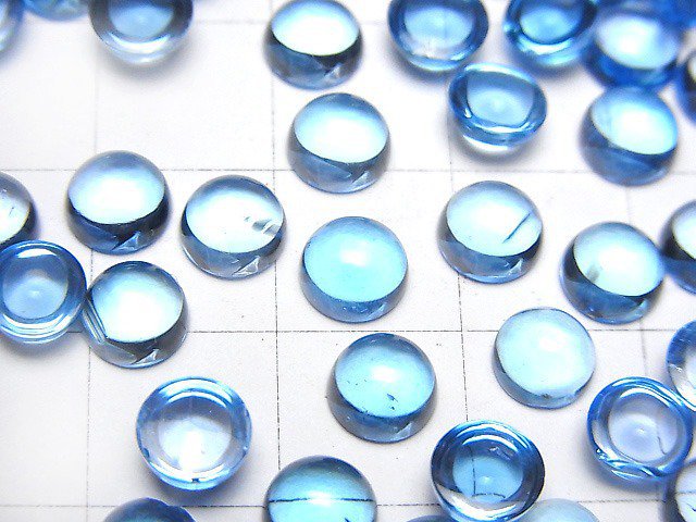 [Video]High Quality Swiss Blue Topaz AAA Round Cabochon 6x6mm 2pcs