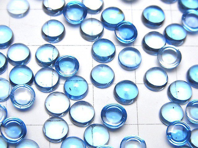 [Video]High Quality Swiss Blue Topaz AAA Round Cabochon 6x6mm 2pcs