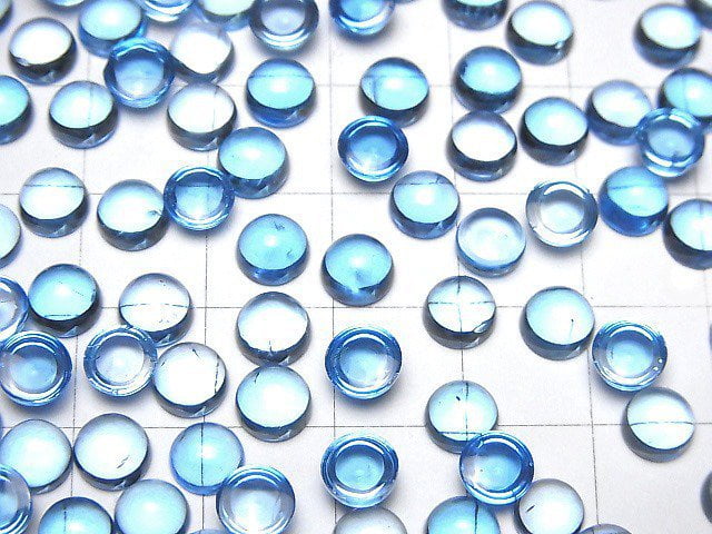 [Video]High Quality Swiss Blue Topaz AAA Round Cabochon 6x6mm 2pcs