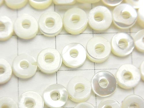1strand $8.79! Mother of Pearl MOP White Coin (Donut) 6x6x2.5mm 1strand beads (aprx.15inch / 37cm)