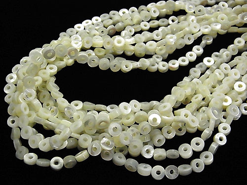 1strand $8.79! Mother of Pearl MOP White Coin (Donut) 6x6x2.5mm 1strand beads (aprx.15inch / 37cm)