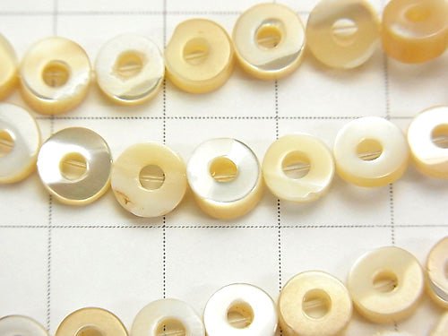 1strand $8.79! Mother of Pearl MOP Beige Coin (Donut) 6 x 6 x 2.5 mm 1strand beads (aprx.15 inch / 37 cm)