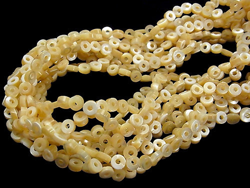 1strand $8.79! Mother of Pearl MOP Beige Coin (Donut) 6 x 6 x 2.5 mm 1strand beads (aprx.15 inch / 37 cm)