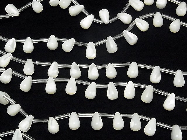 1strand $9.79! Mother of Pearl MOP Drop (Smooth) 10x6x6mm White 1strand beads (aprx.13inch / 33cm)