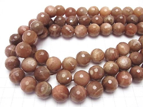 Brown Moonstone AA + 128 Faceted Round 14 mm 1/4 or 1 strand beads (aprx.15 inch / 36 cm)