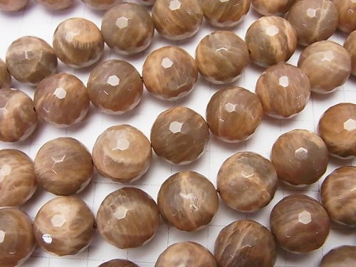 Brown Moonstone AA + 128 Faceted Round 14 mm 1/4 or 1 strand beads (aprx.15 inch / 36 cm)