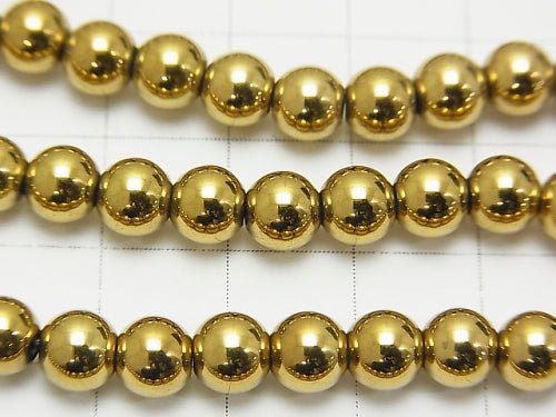 1strand $3.79! Hematite Round 6mm Gold coating 1strand beads (aprx.15inch / 38cm)