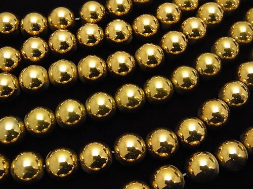 Hematite Round 10mm Gold Coated 1strand beads (aprx.15inch/38cm)