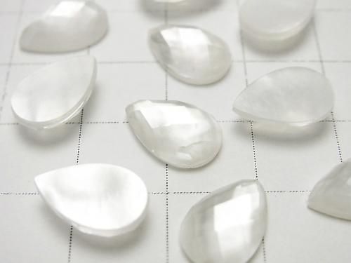 White Shell x Crystal AAA- Pear Shape Faceted Cabochon 12x8mm 3pcs