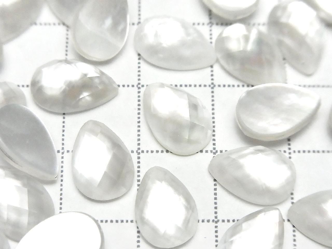 White Shell x Crystal AAA- Pear Shape Faceted Cabochon 12x8mm 3pcs