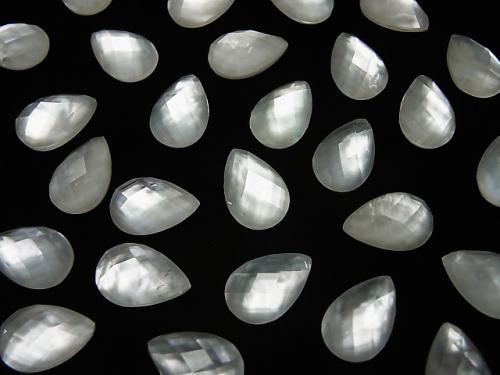 White Shell x Crystal AAA- Pear Shape Faceted Cabochon 12x8mm 3pcs