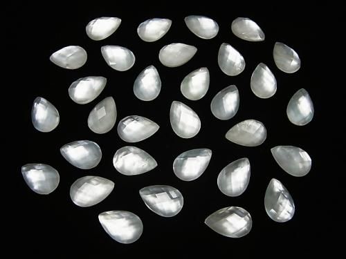 White Shell x Crystal AAA- Pear Shape Faceted Cabochon 12x8mm 3pcs