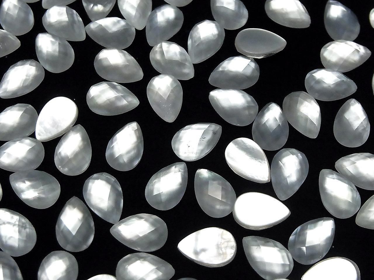 Weißes Muschel x Kristall AAA- Birnenform Facettierter Cabochon 12x8mm 3Stk