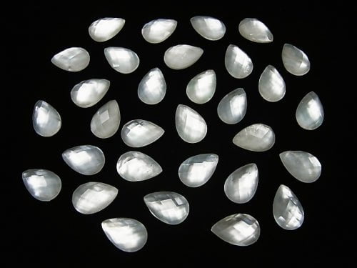 3pcs $8.79! White Shell x Crystal AAA 'Pear shape Faceted Cabochon 12 x 8 mm 3 pcs