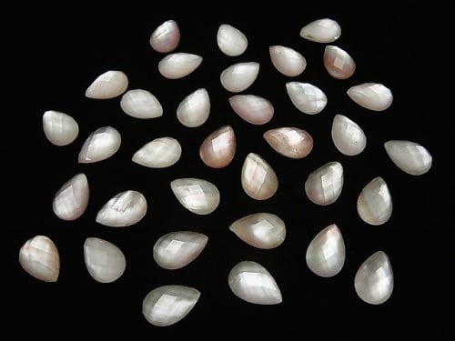 Pink Shell x Crystal AAA- Pear shape Faceted Cabochon 12x8mm 3pcs