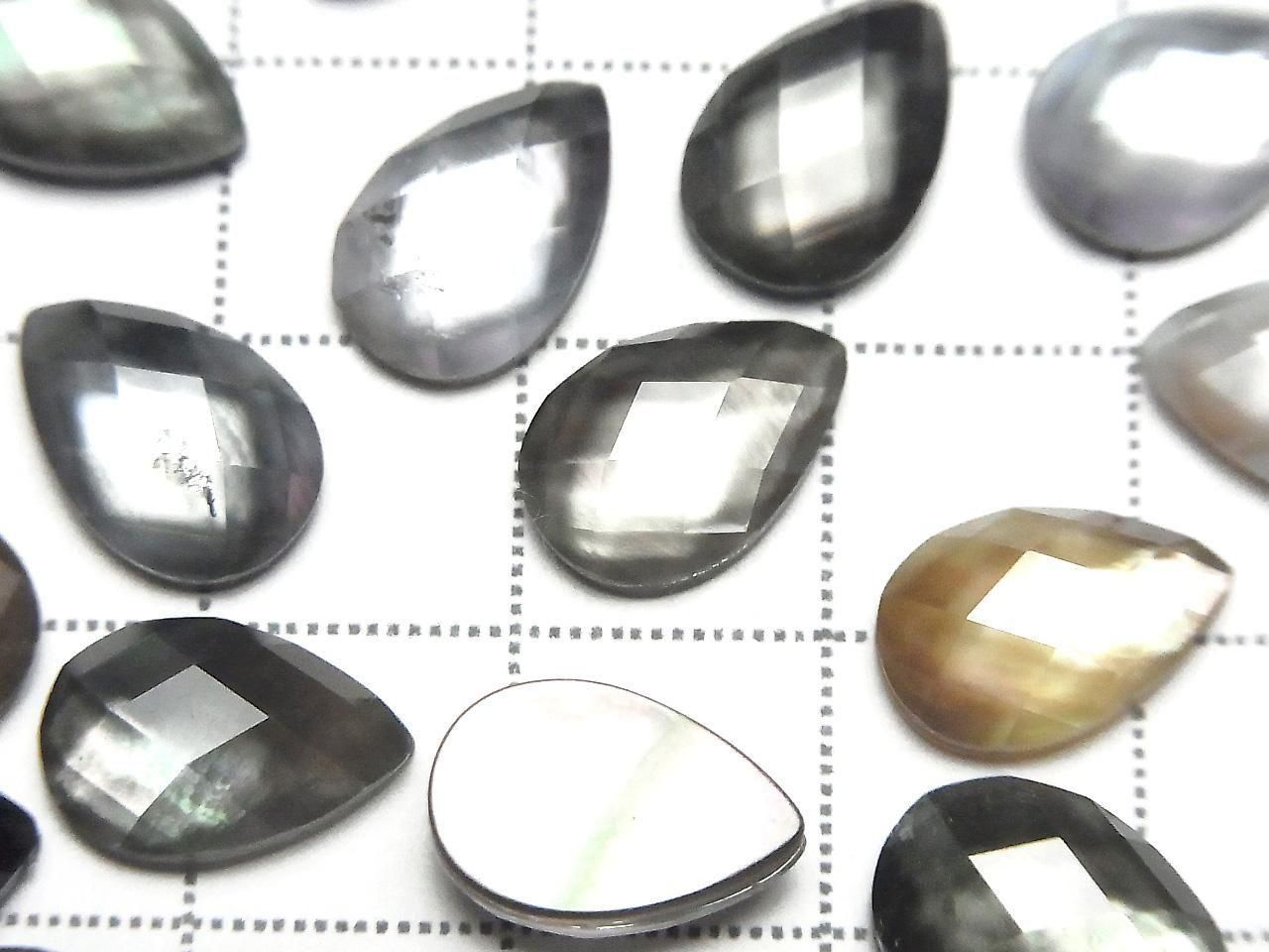 Coque noire x Quartz de cristal AAA - Cabochon facetté en forme de poire 12x8mm 3pcs