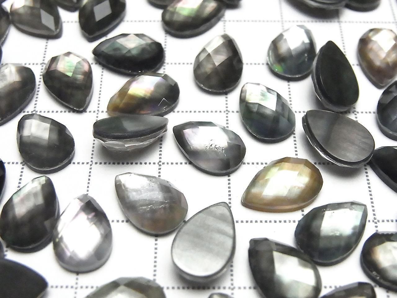 Coque noire x Quartz de cristal AAA - Cabochon facetté en forme de poire 12x8mm 3pcs