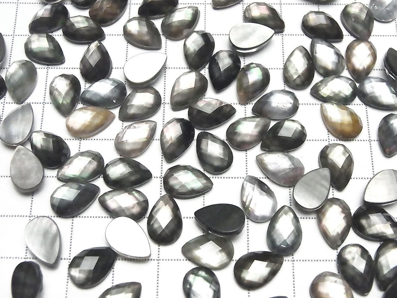Coque noire x Quartz de cristal AAA - Cabochon facetté en forme de poire 12x8mm 3pcs