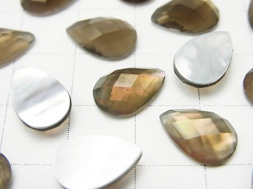 3pcs $8.79! White Shell xSmoky Quartz AAA 'Pear shape Faceted Cabochon 12 x 8 mm 3 pcs