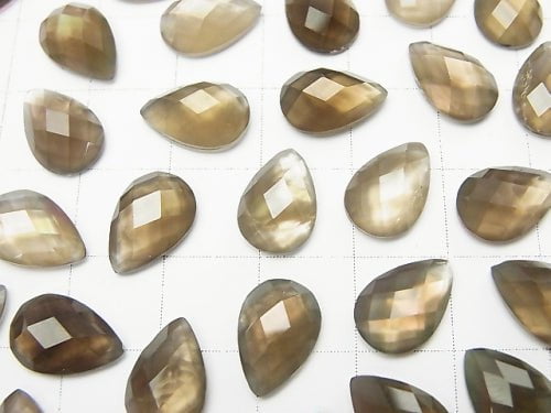 3pcs $8.79! White Shell xSmoky Quartz AAA 'Pear shape Faceted Cabochon 12 x 8 mm 3 pcs