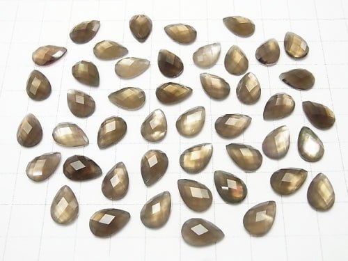 3pcs $8.79! White Shell xSmoky Quartz AAA 'Pear shape Faceted Cabochon 12 x 8 mm 3 pcs