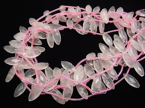 [Video] Rose Quartz AA++ Faceted Marquise 20x8x6mm half or 1strand beads (aprx.15inch/36cm)