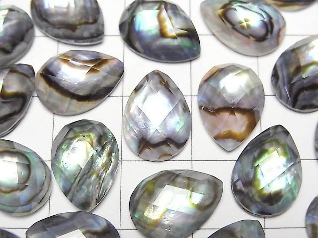 [Video] Abalone Shell x Crystal AAA- Pear Shape Faceted Cabochon 14x10mm 3pcs