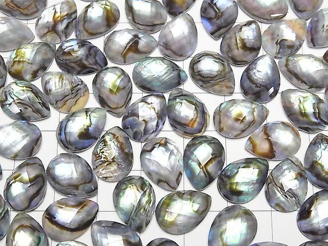 [Video] Abalone Shell x Crystal AAA- Pear Shape Faceted Cabochon 14x10mm 3pcs